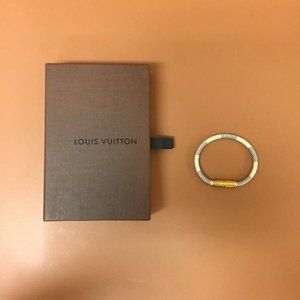 Louis Vuitton White Damier Azur Keep It Ebene Logo Gold Hardware Bracelet